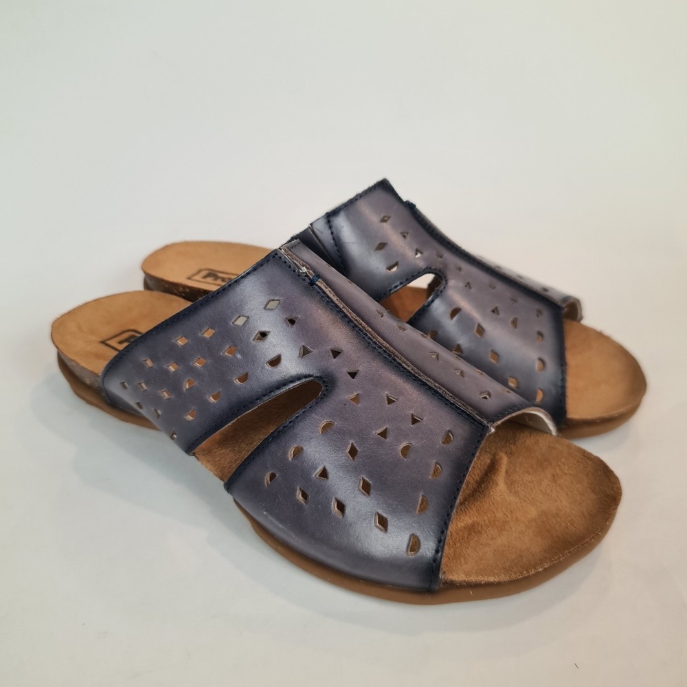 Propet Fionna Leather Cork Laser Cut‎ Slides Sandal Womens Blue Size 10 Comfort